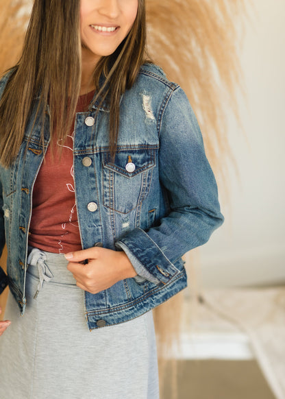 Oversized  Distressed Denim Jacket - FINAL SALE Tops