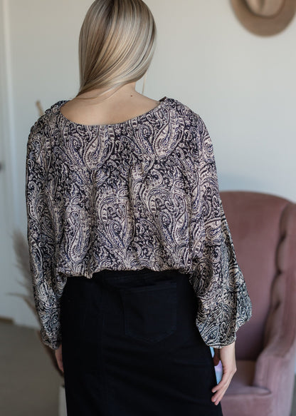 Paisley Print Surplice Puff Sleeve Top Tops Hayden