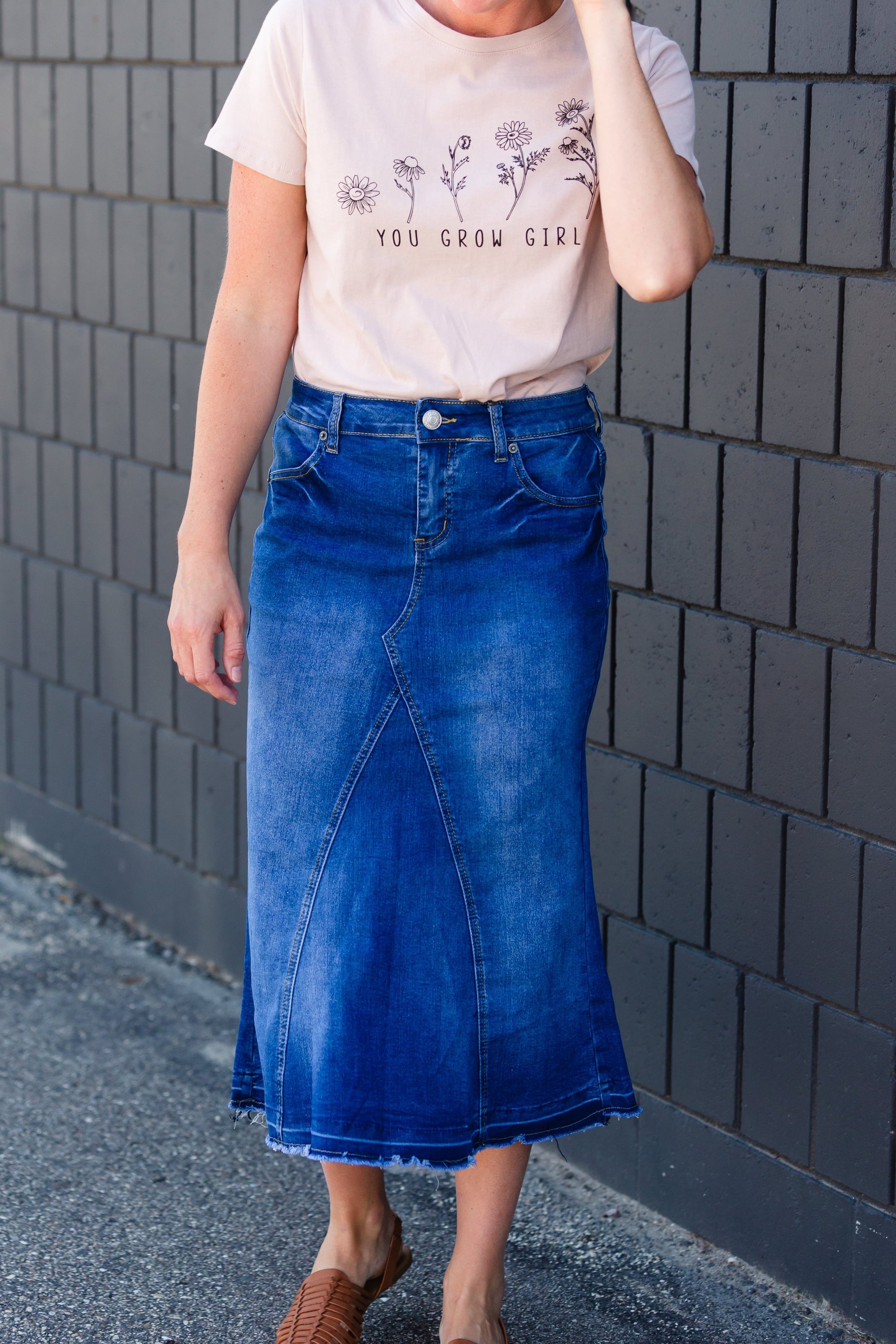 Panel Front Denim Jean Midi Skirt - FINAL SALE Skirts