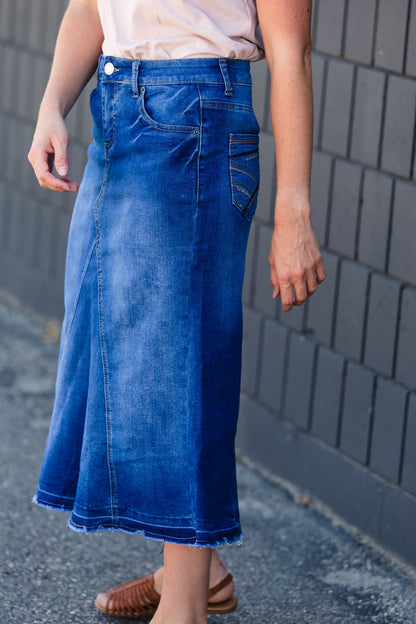 Panel Front Denim Jean Midi Skirt - FINAL SALE Skirts