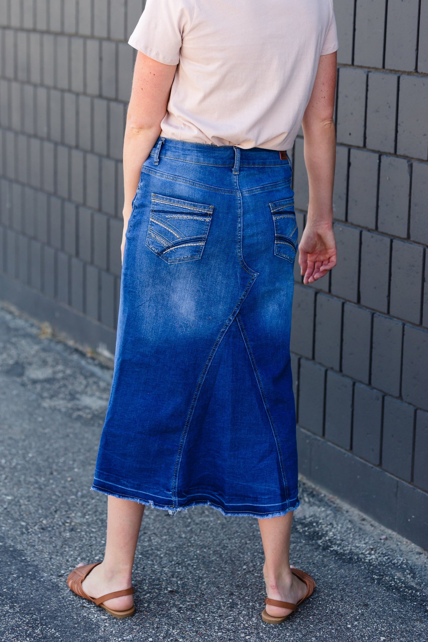 Panel Front Denim Jean Midi Skirt - FINAL SALE Skirts