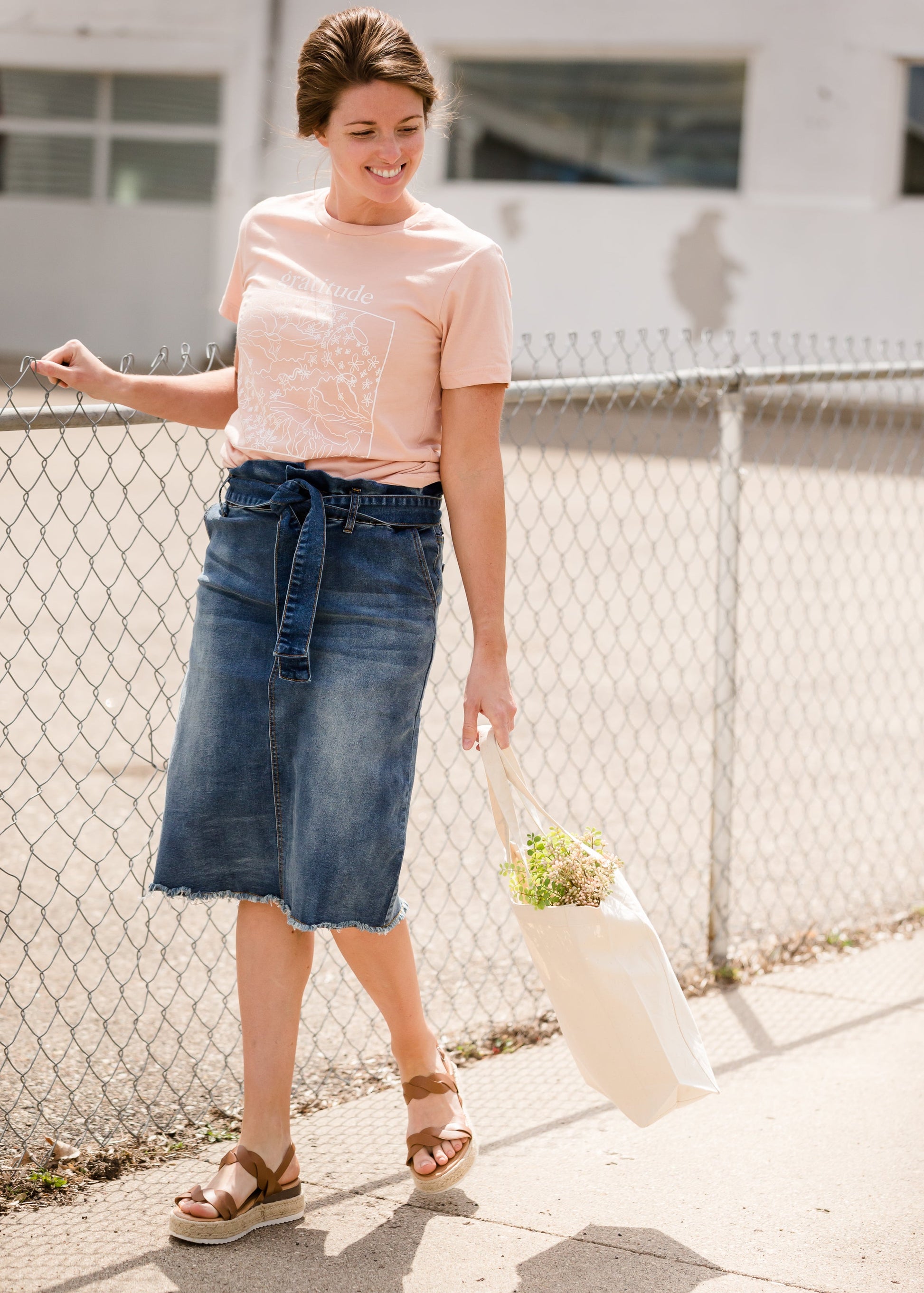 Paperbag Denim Tie Midi Skirt Skirts