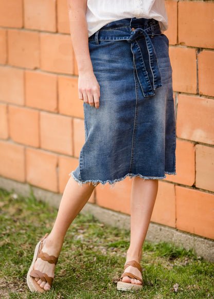 Paperbag Denim Tie Midi Skirt Skirts