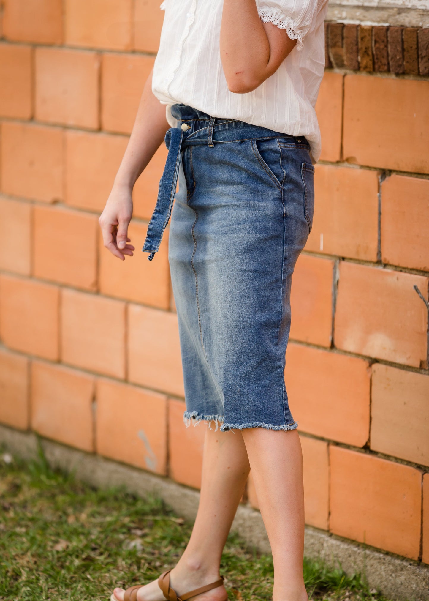 Paperbag Denim Tie Midi Skirt Skirts