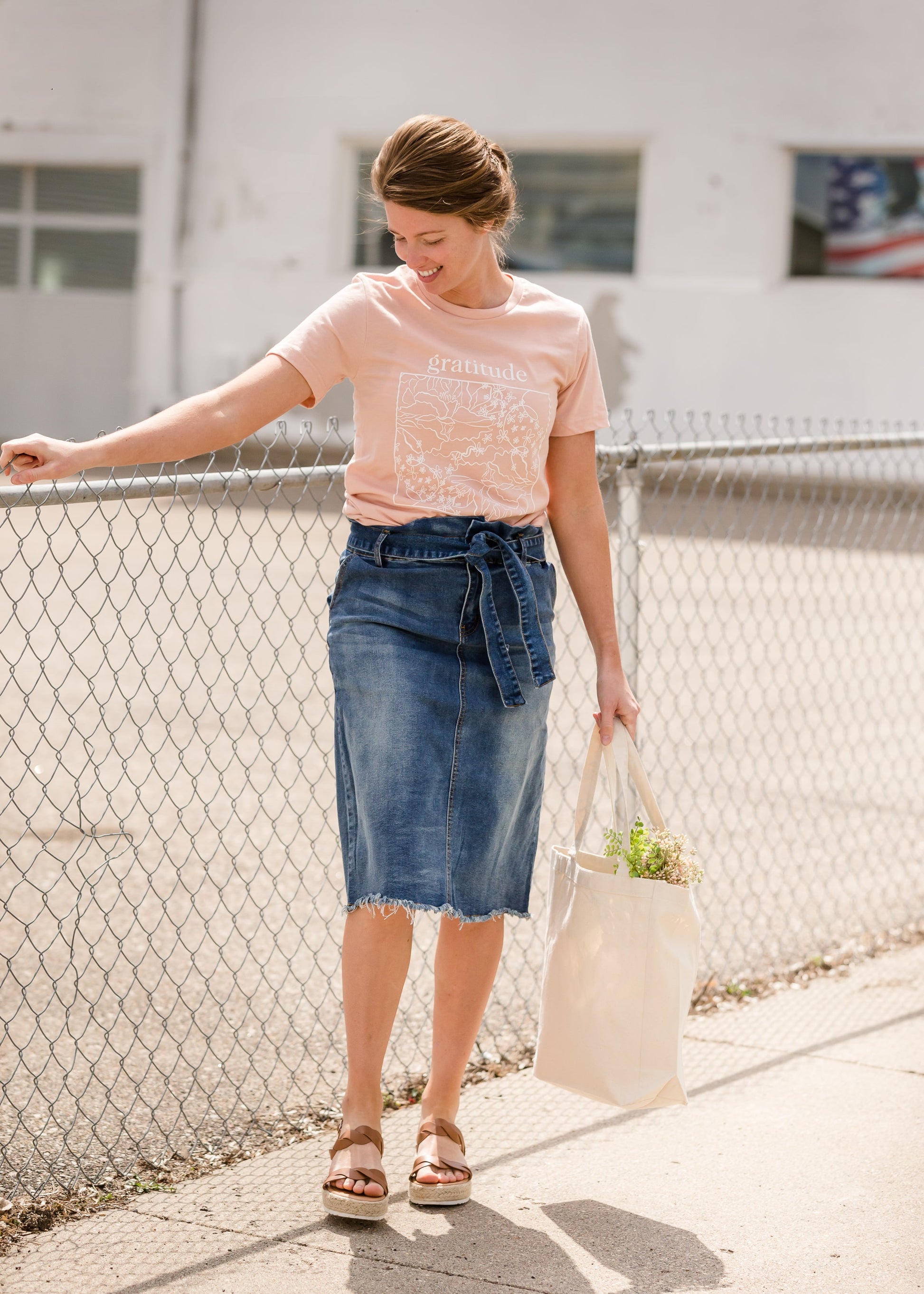 Paperbag Denim Tie Midi Skirt Skirts