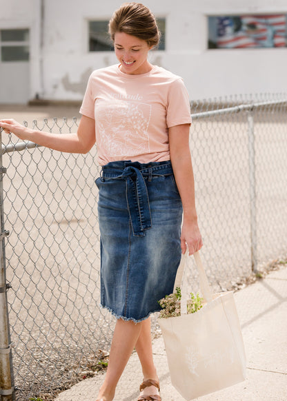 Paperbag Denim Tie Midi Skirt Skirts