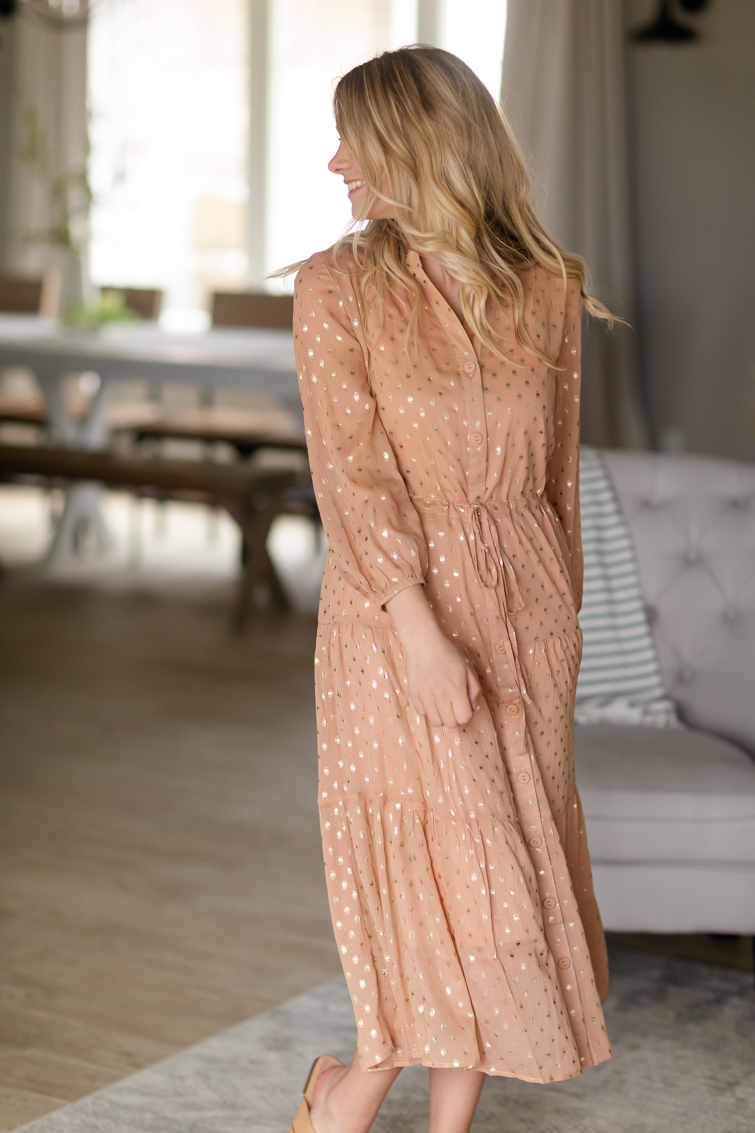 Peach Foil Printed Button Dress - FINAL SALE Dresses