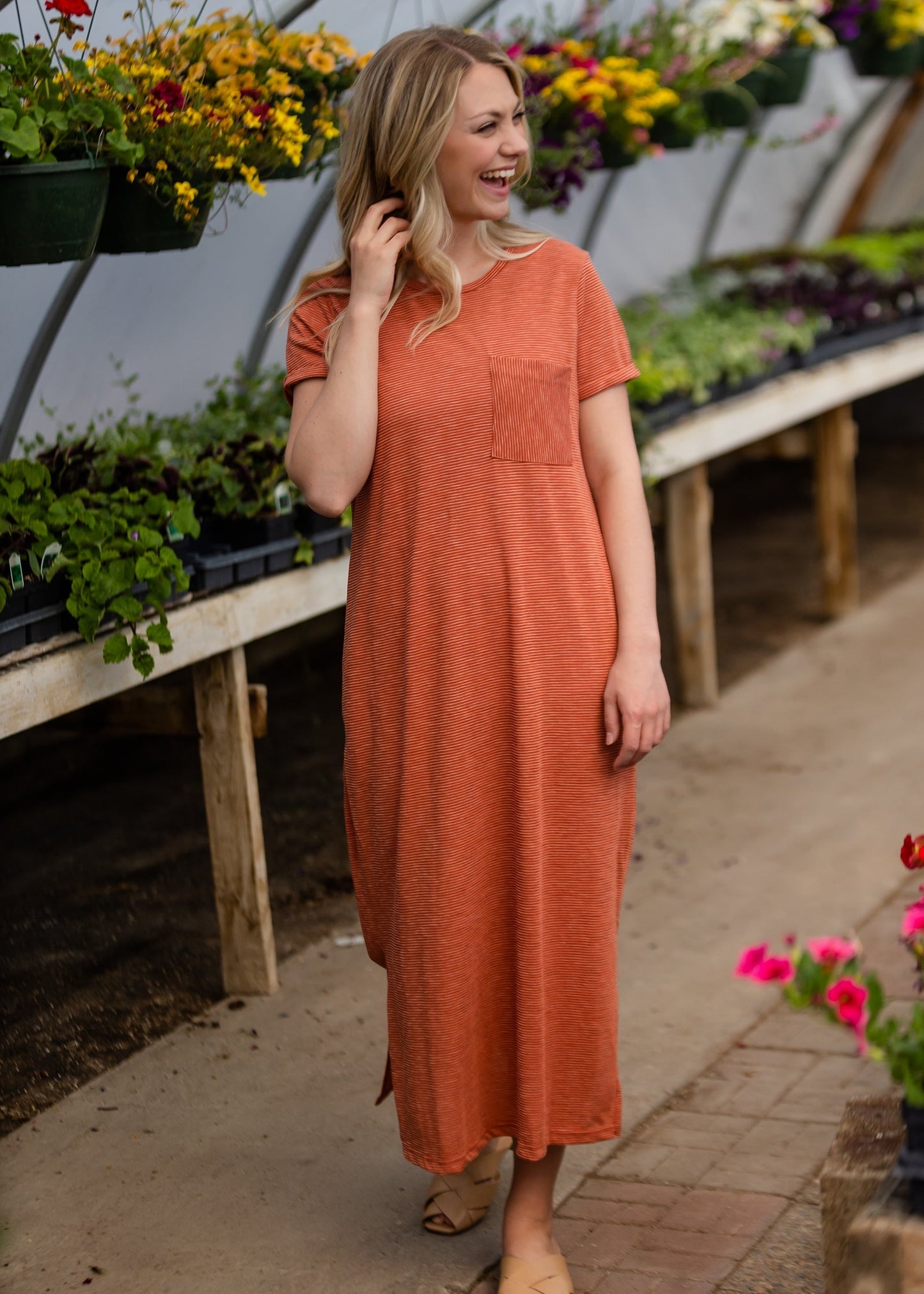 Persimmon Striped T-Shirt Midi Dress Dresses