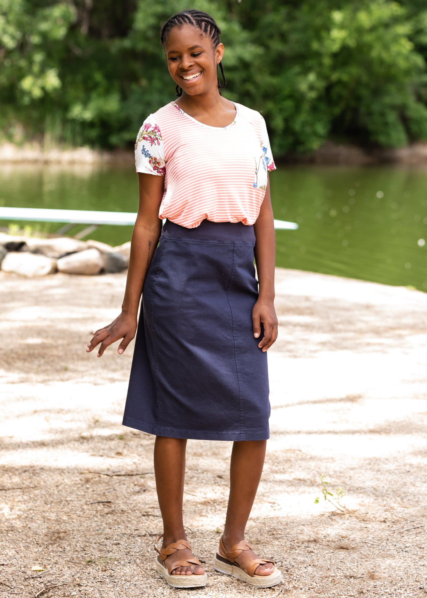 Pin Striped + Floral Short Sleeve Top - Final Sale Tops