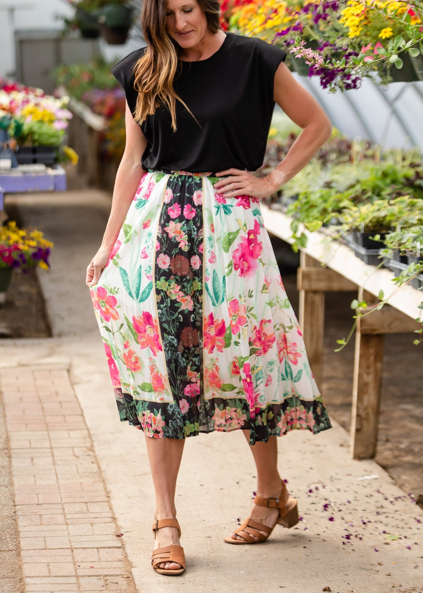 Pink + Black Floral Midi Skirt - FINAL SALE Skirts