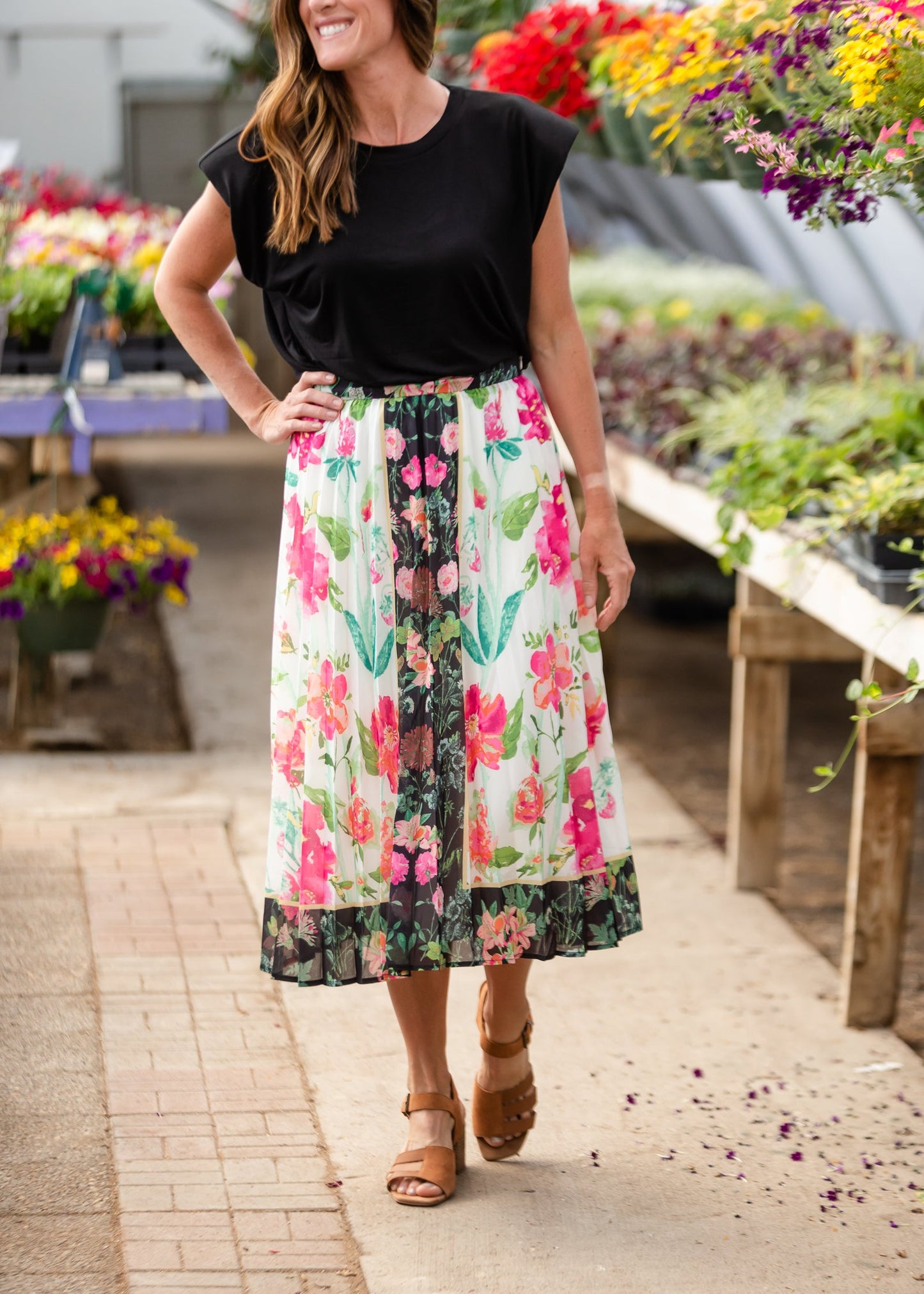 Pink + Black Floral Midi Skirt - FINAL SALE Skirts