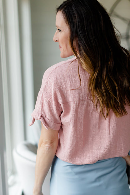 Pink Button Front Cotton Blouse - FINAL SALE Tops