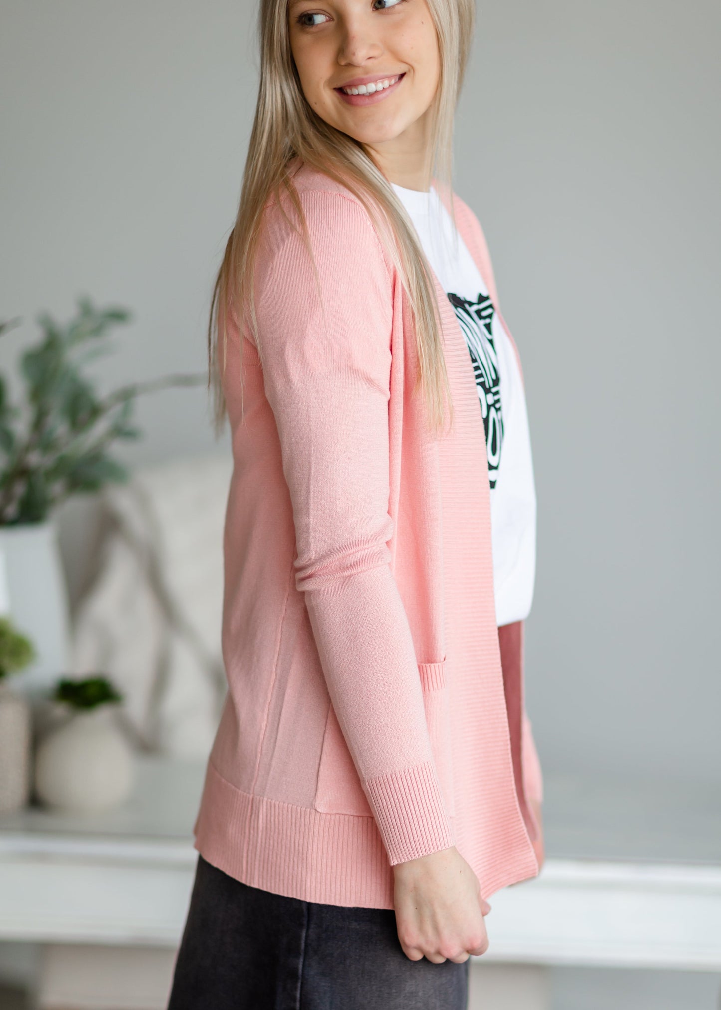 Pink Long Sleeve Sweater Cardigan Tops