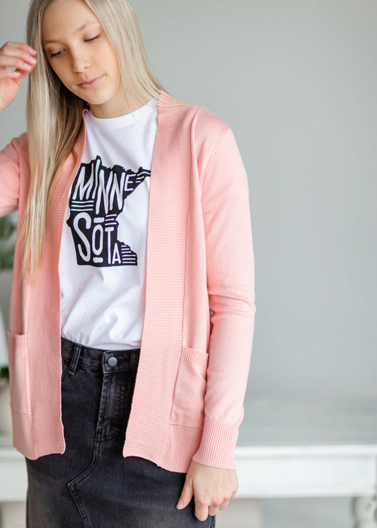 Pink Long Sleeve Sweater Cardigan Tops