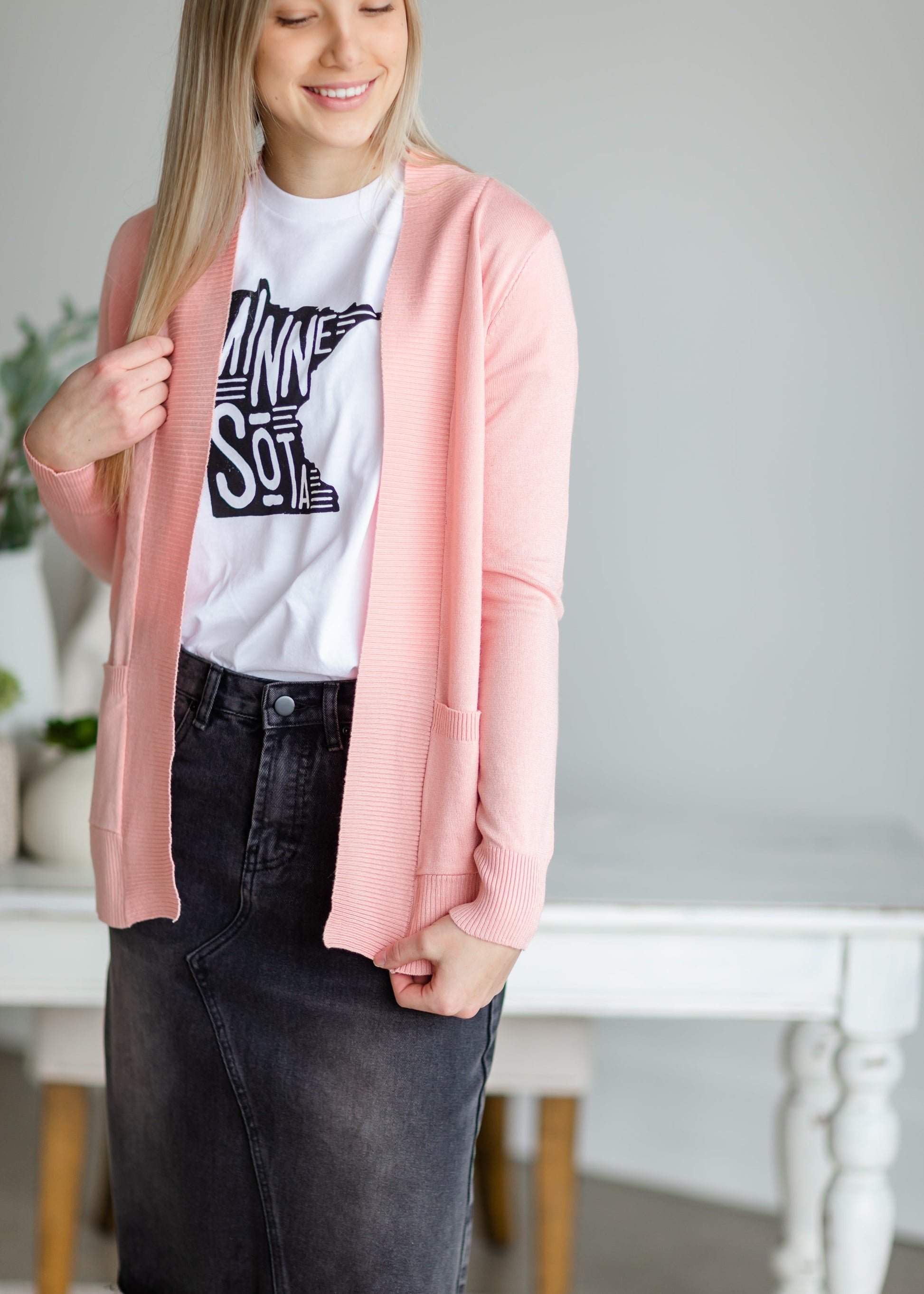 Pink Long Sleeve Sweater Cardigan Tops