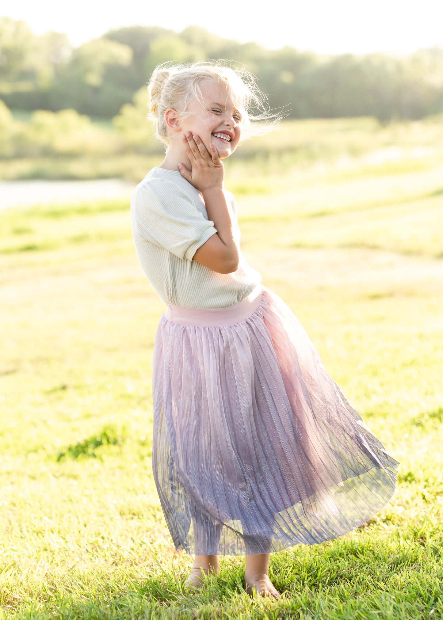 Pink Ombre Tulle Midi Skirt Skirts