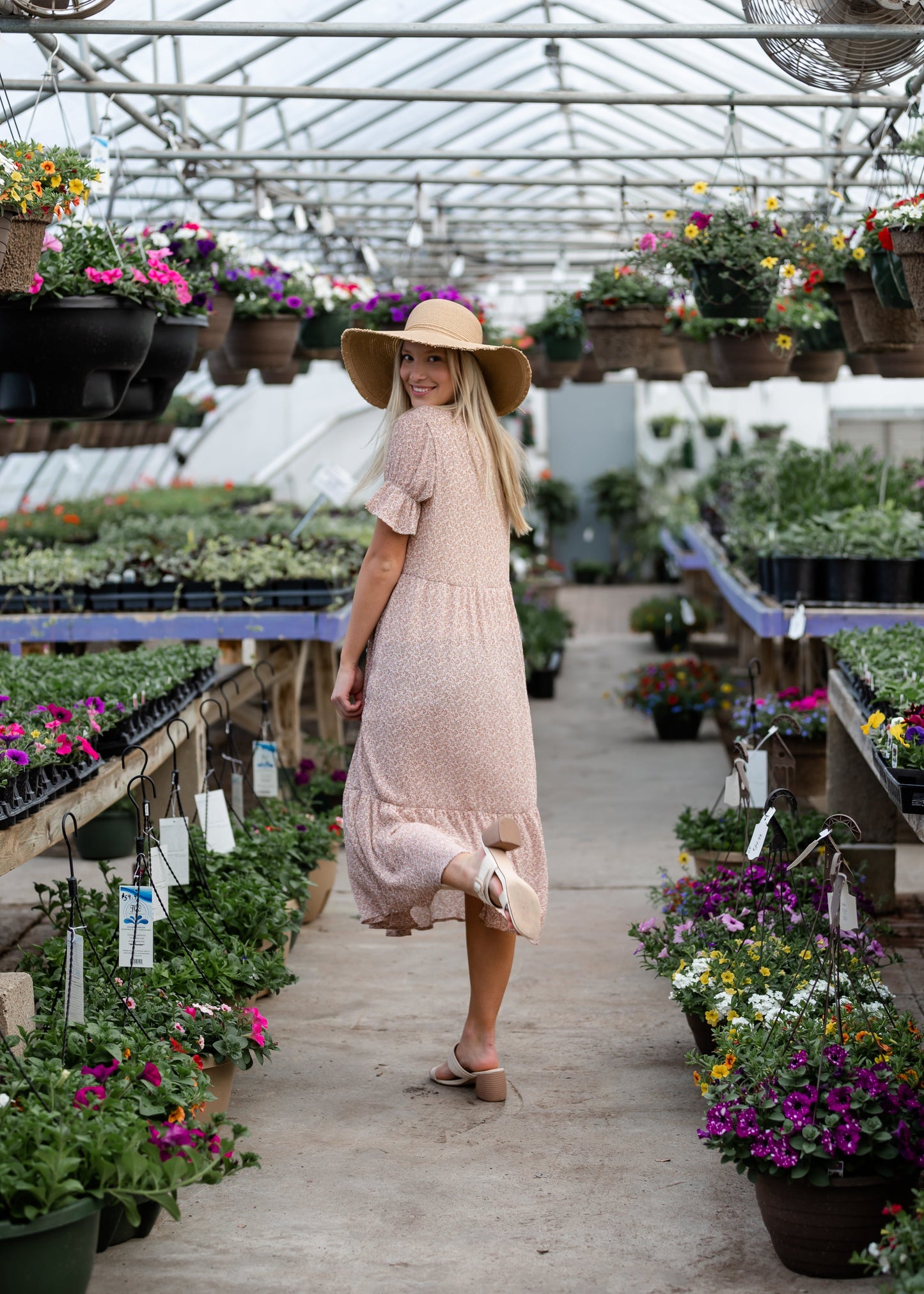 Pink Ruffle Sleeve Floral Midi Dress Dresses Hayden