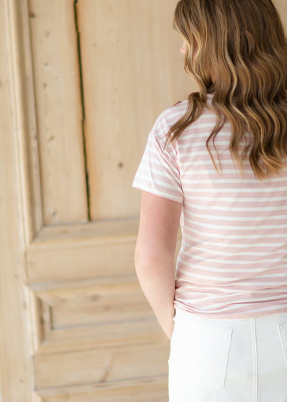 Pink Striped Knot Front Top - FINAL SALE Tops