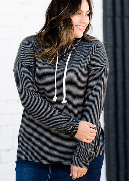 black and white pin stripe tri blend top