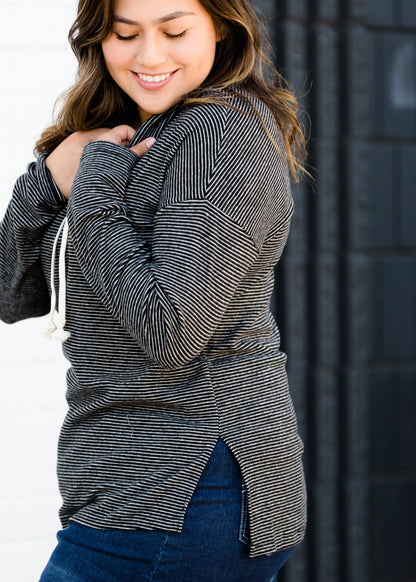 black and white pin stripe tri blend top