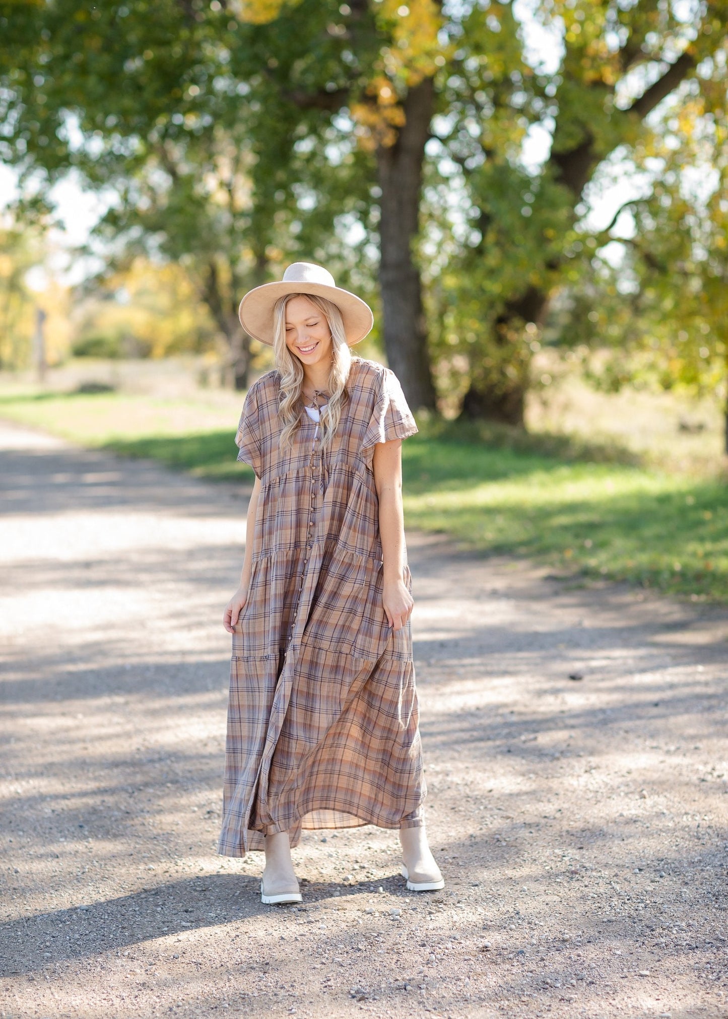 Plaid Button Down Flutter Sleeve Tiered Maxi Dress - FINAL SALE Dresses Dress Forum S