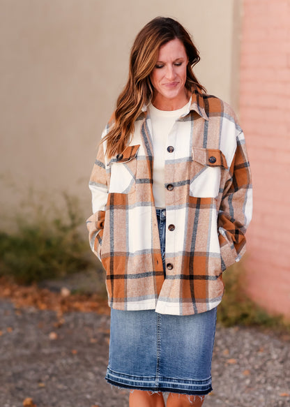 Plaid Button Front Pocket Collar Shacket Tops Staccato