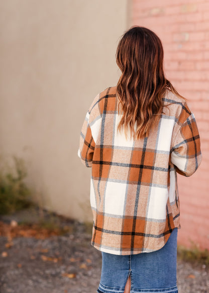 Plaid Button Front Pocket Collar Shacket Tops Staccato