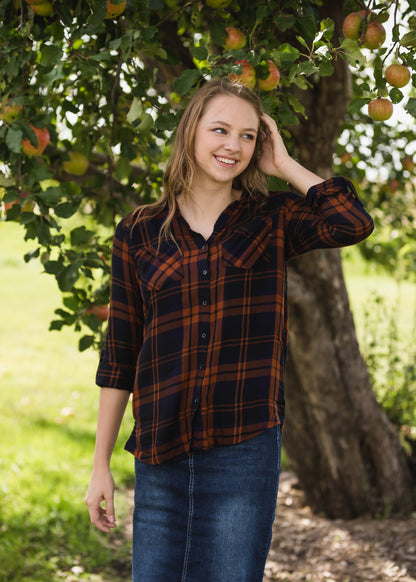 Plaid Button Up Flannel Top - FINAL SALE Tops