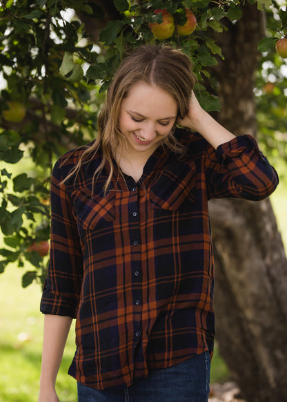 Plaid Button Up Flannel Top - FINAL SALE Tops