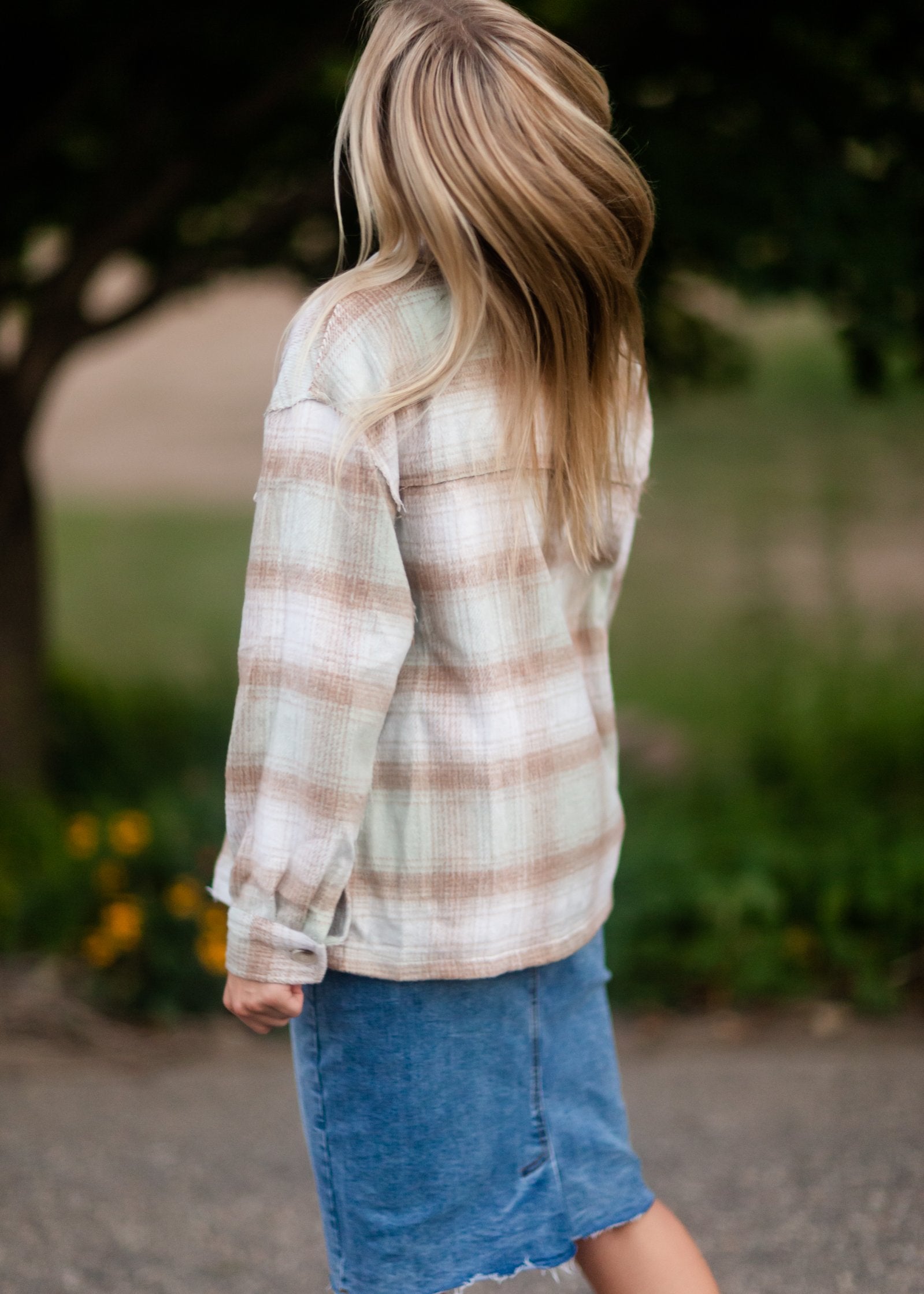 Plaid Shacket With Patch Pocket Detail Tops Polygram