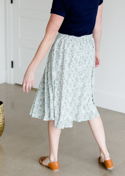 Pleated Floral Sage Midi Skirt - FINAL SALE Skirts