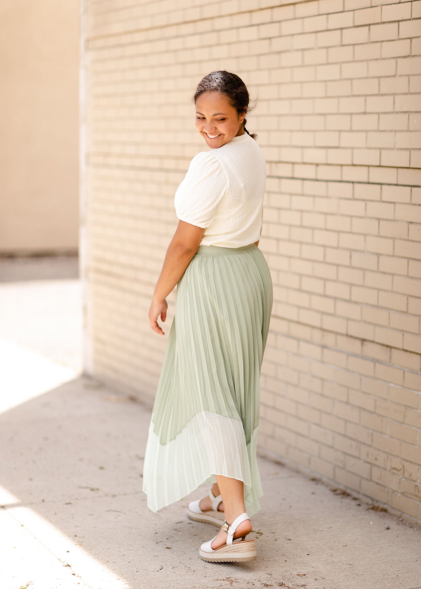 Pleated Midi Skirt with Hem Skirts