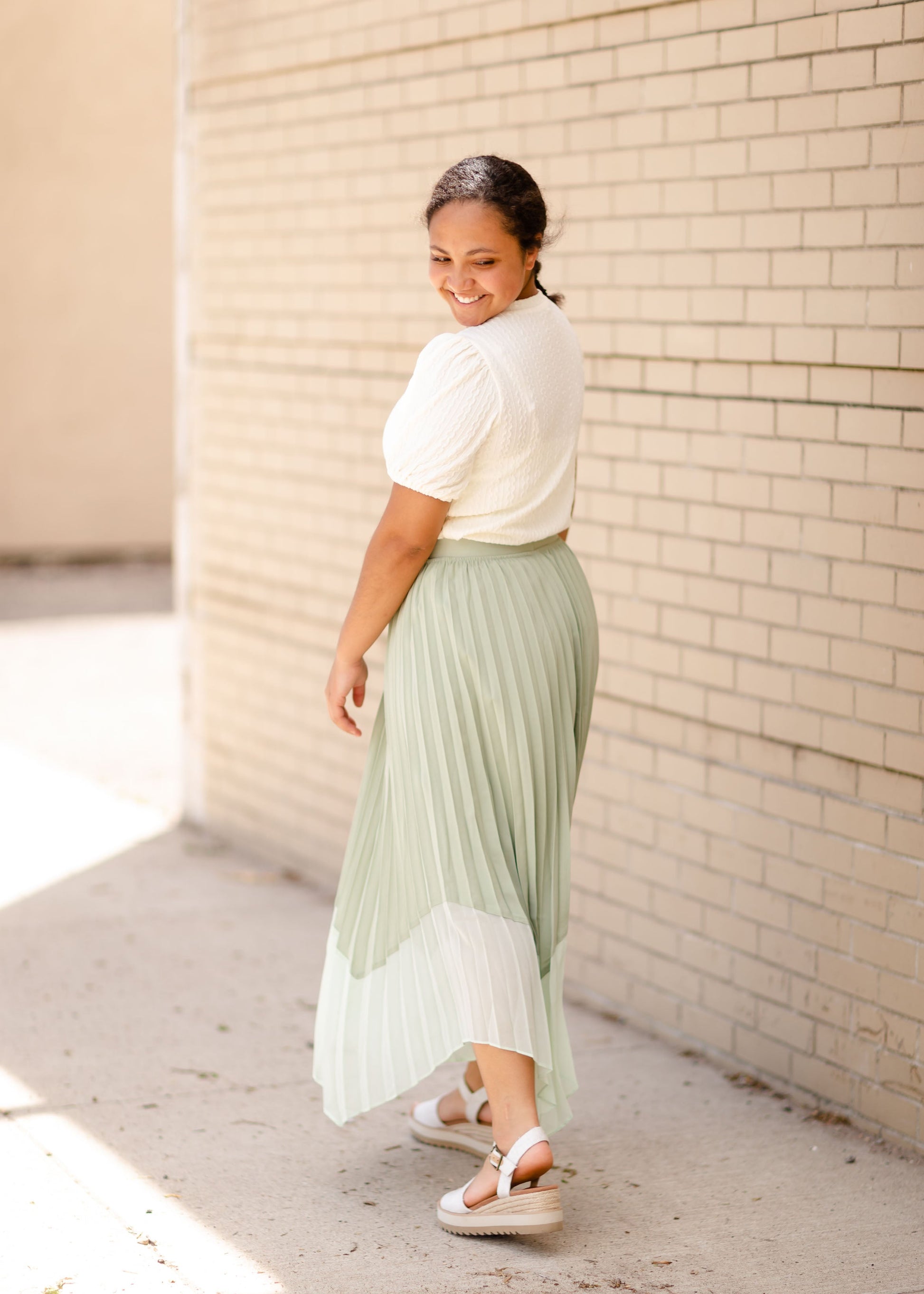 Pleated Midi Skirt with Hem Skirts