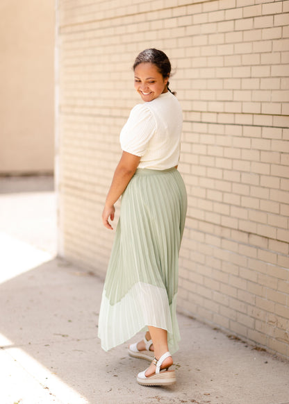 Pleated Midi Skirt with Hem Skirts