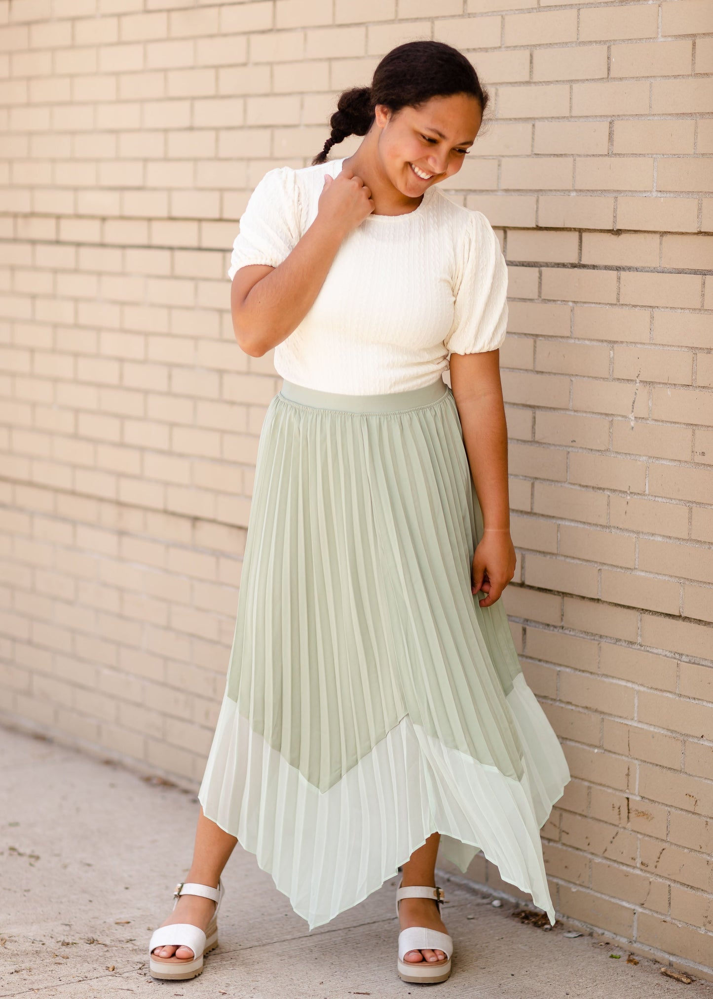 Pleated Midi Skirt with Hem Skirts