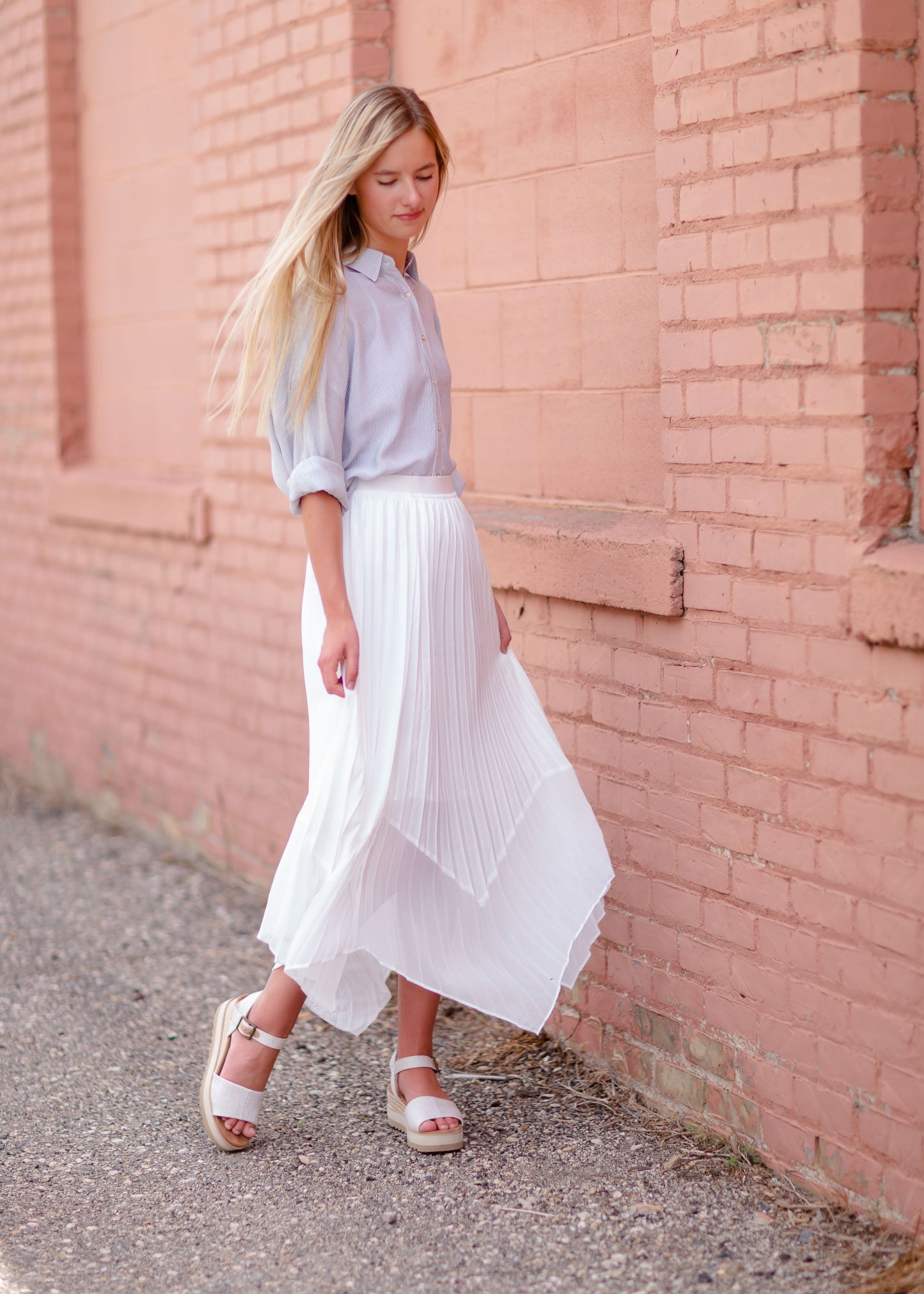 Pleated Midi Skirt with Hem Skirts