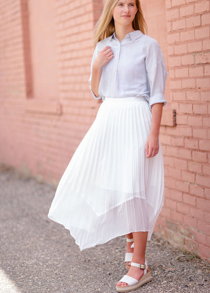 Pleated Midi Skirt with Hem Skirts