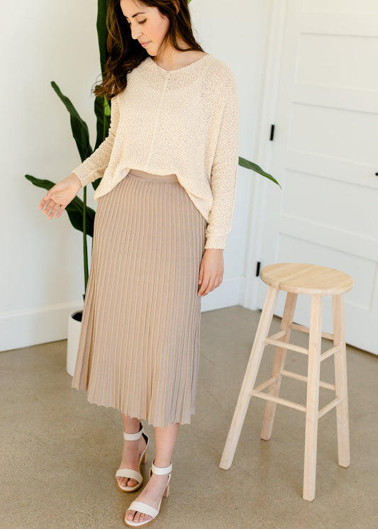 Pleated Sweater Knit Midi Skirt - FINAL SALE Skirts