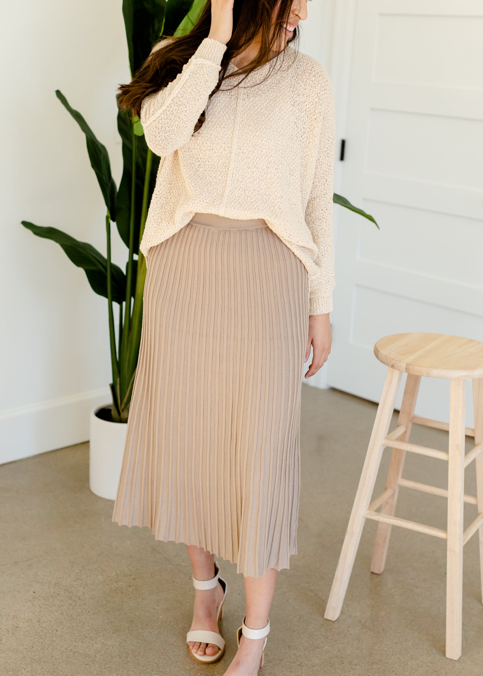 Pleated Sweater Knit Midi Skirt - FINAL SALE Skirts