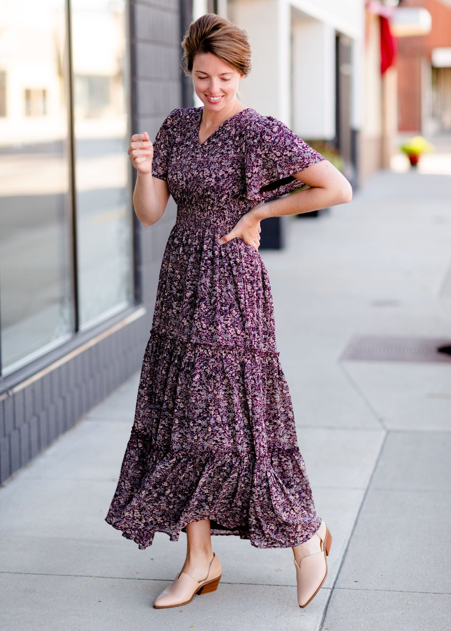 Plum Floral Maxi Dress Dresses Mikarose