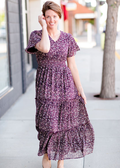 Plum Floral Maxi Dress Dresses Mikarose