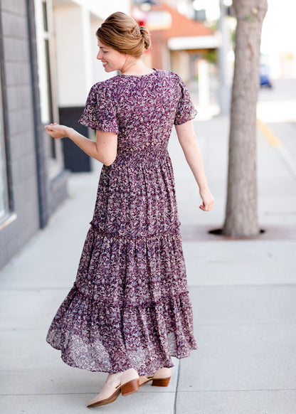 Plum Floral Maxi Dress Dresses Mikarose