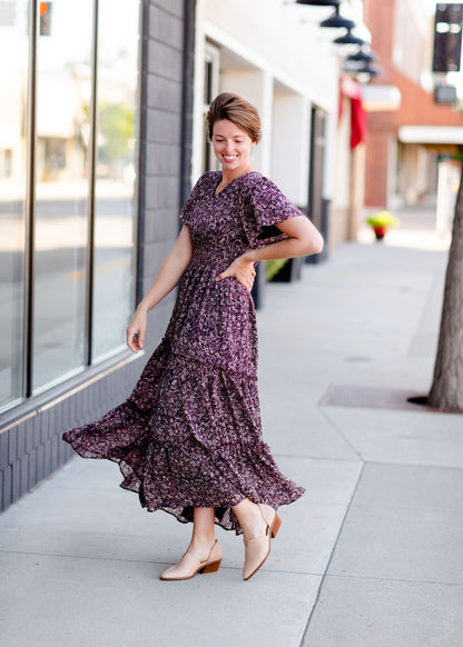 Plum Floral Maxi Dress Dresses Mikarose