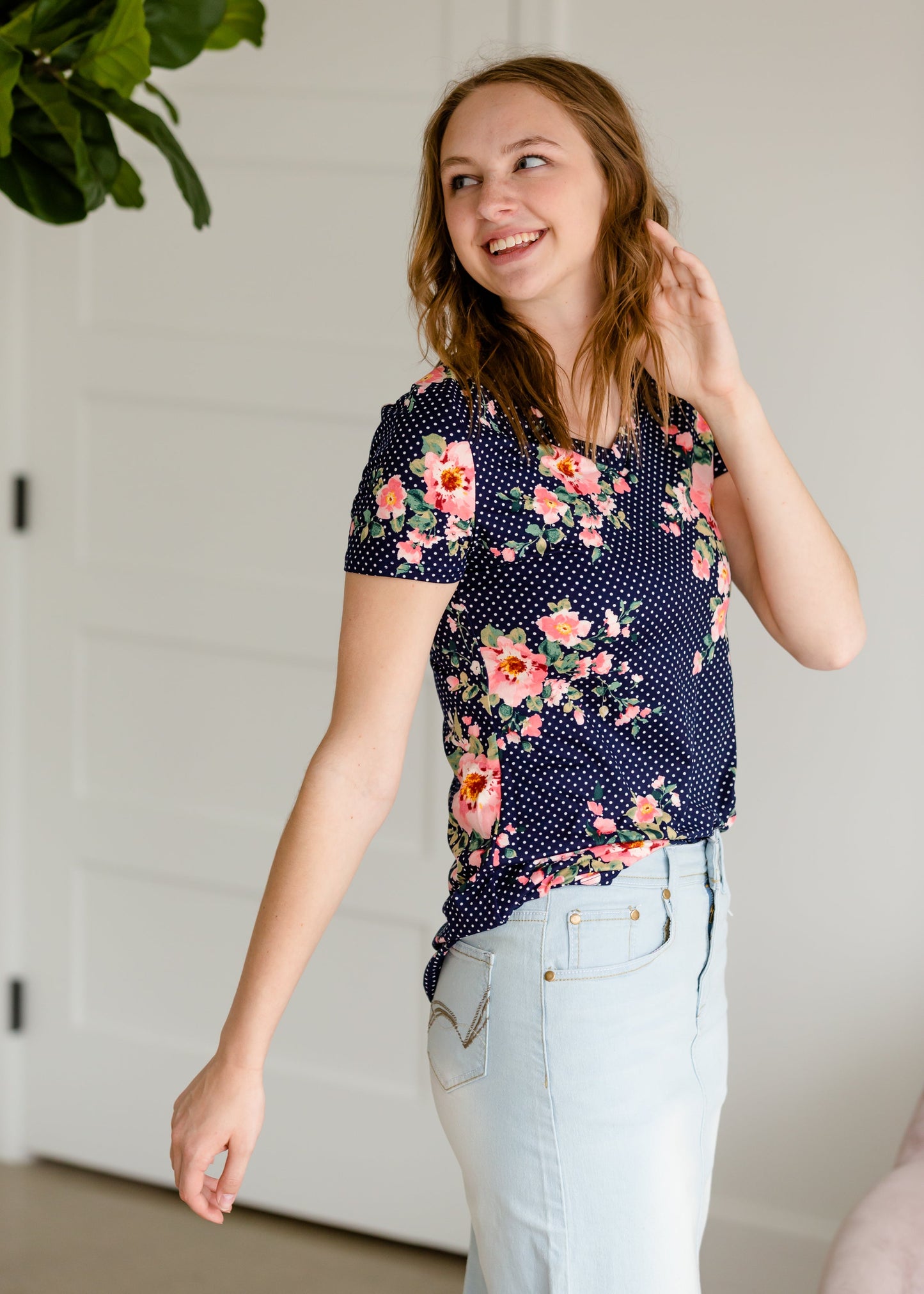 Polka Dot Floral Short Sleeve Tee - FINAL SALE Tops