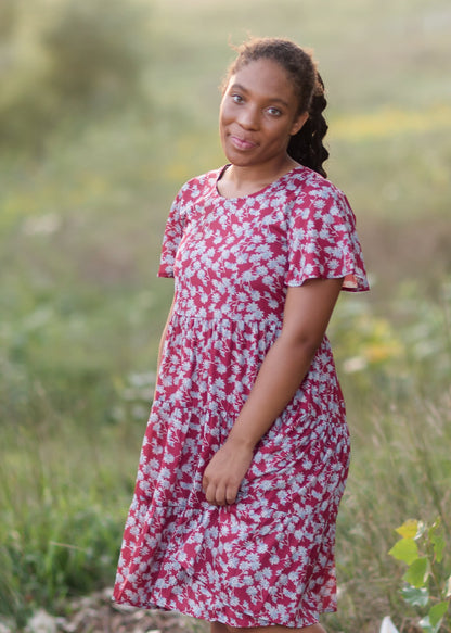 Pompeian Red Floral Midi Dress Dresses Mikarose