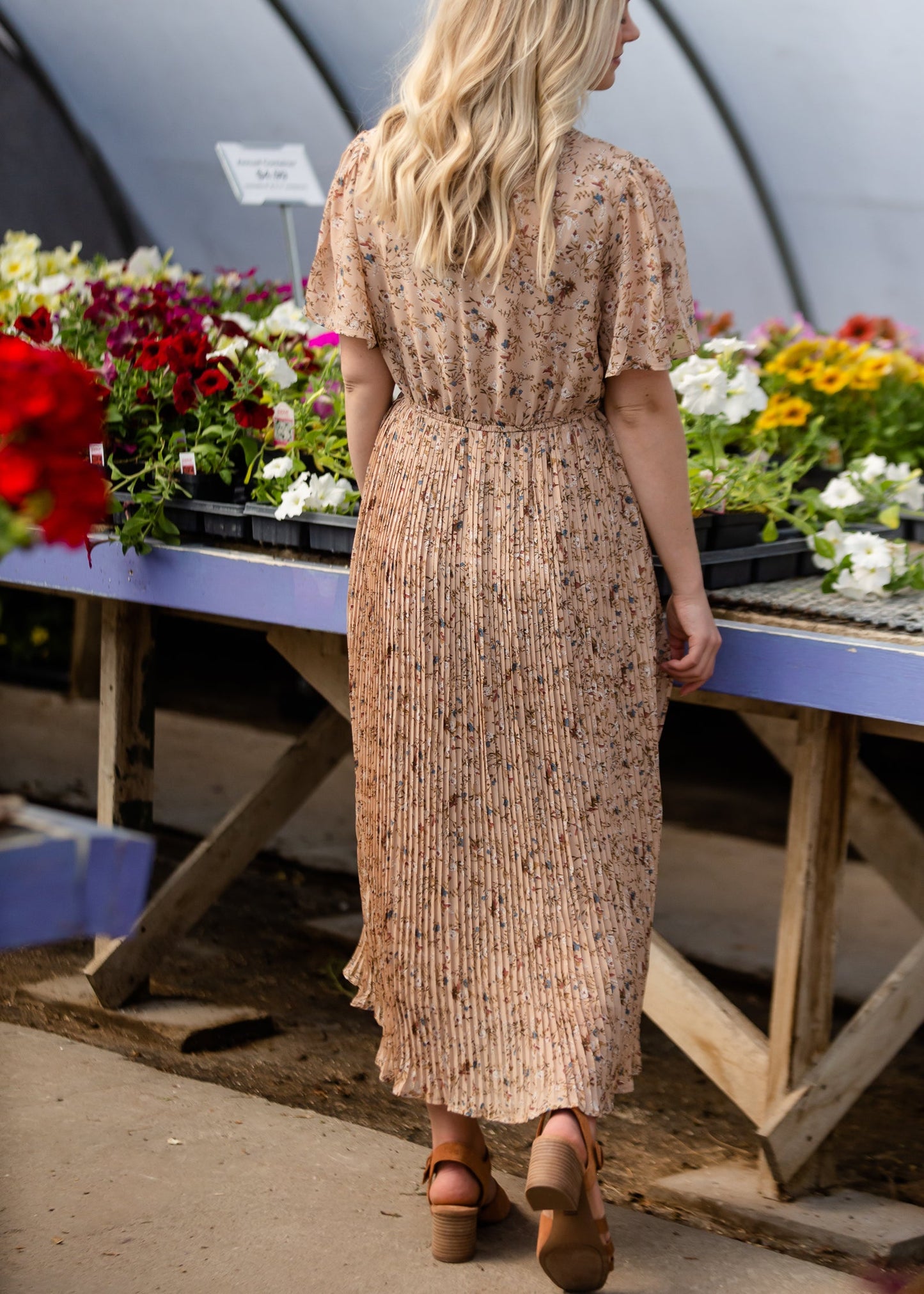 Prairie Pleated Floral Midi Dress Dresses