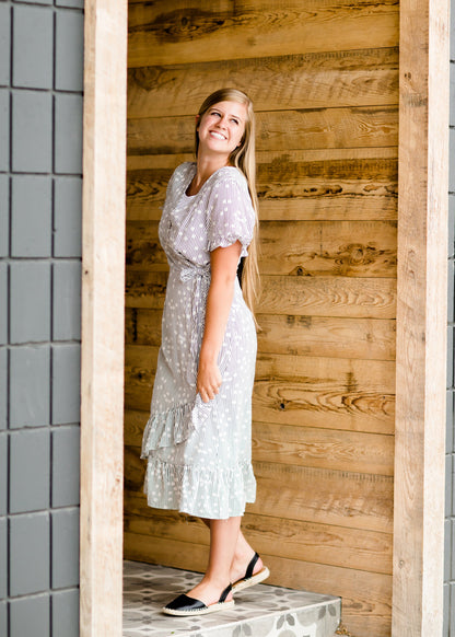 Cream and black side tie midi dress