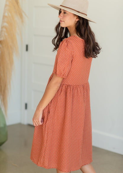 Puff Sleeve Dotted Midi Dress Dresses Tea N Rose/Amber Blue