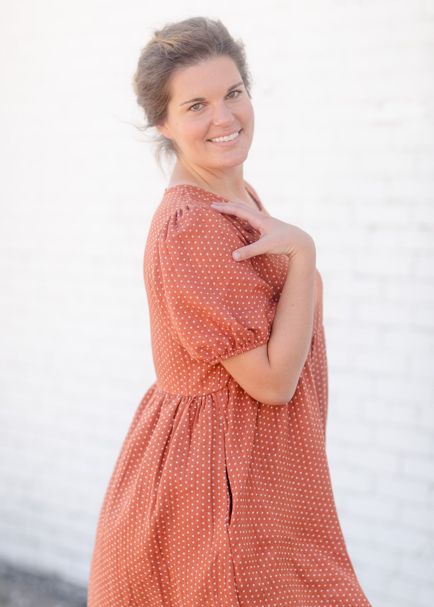 Puff Sleeve Dotted Midi Dress Dresses Tea N Rose/Amber Blue