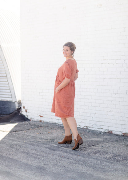 Puff Sleeve Dotted Midi Dress Dresses Tea N Rose/Amber Blue